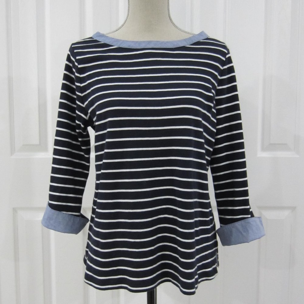 Nautica Navy/White Stripe w Chambray Accents Sz L